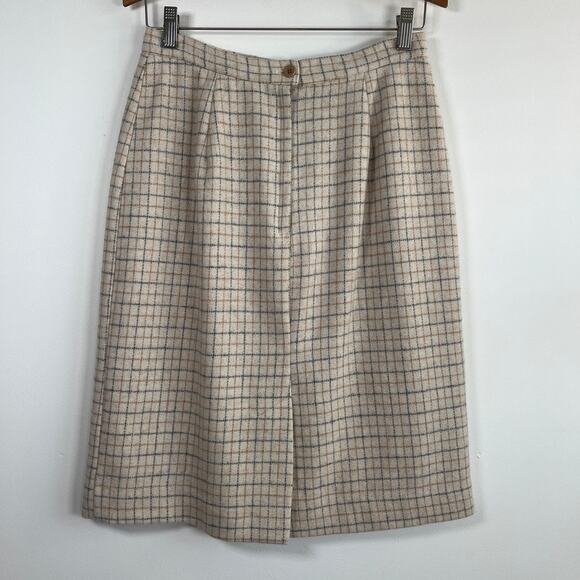 Vintage Kellwood Company Wool Plaid A-Line Skirt Beige Gray Check Lined Size 10 - Picture 4 of 10